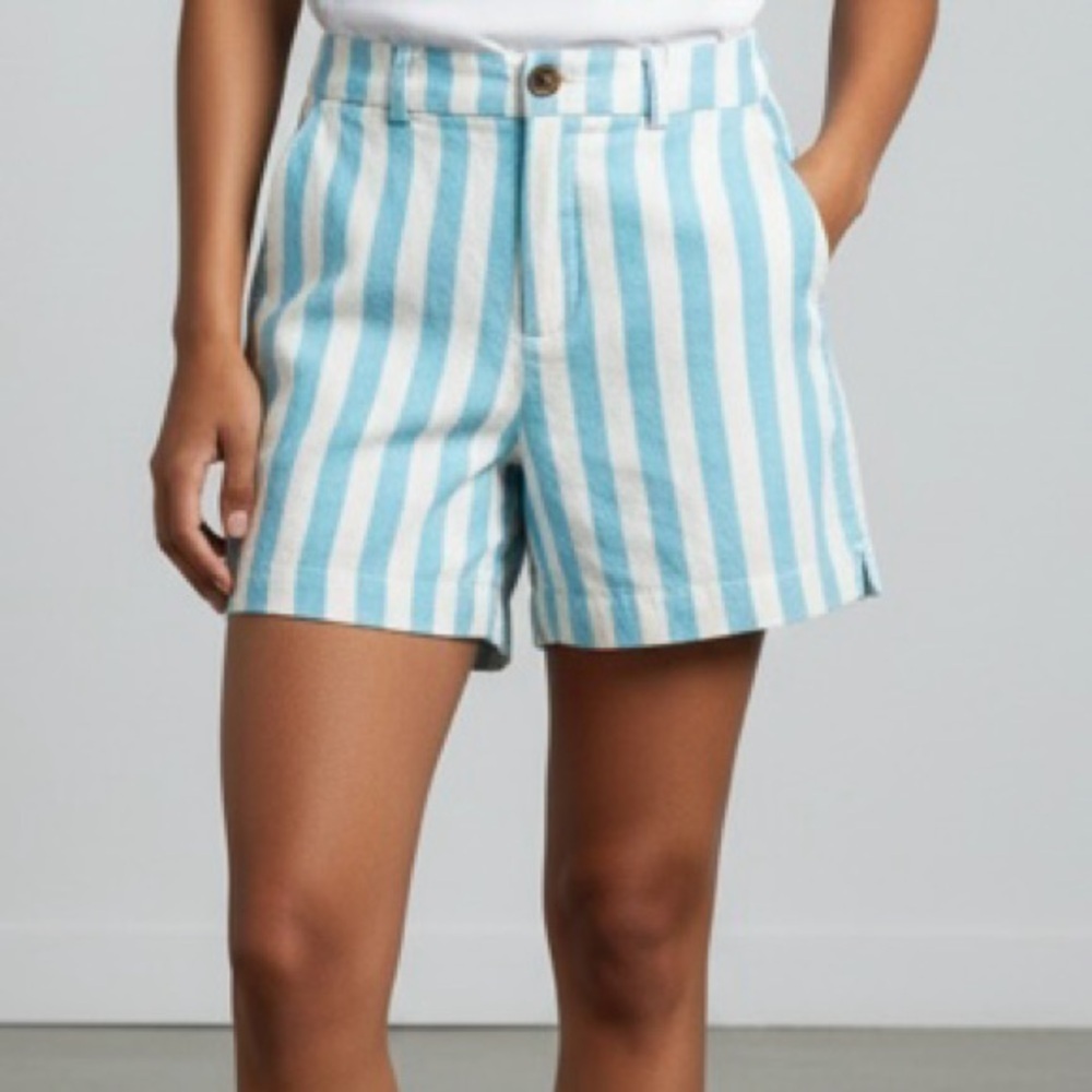 OLD NAVY- LINEN BLEND AQUA & WHITE Striped High-Waist Women’s Shorts 🩳